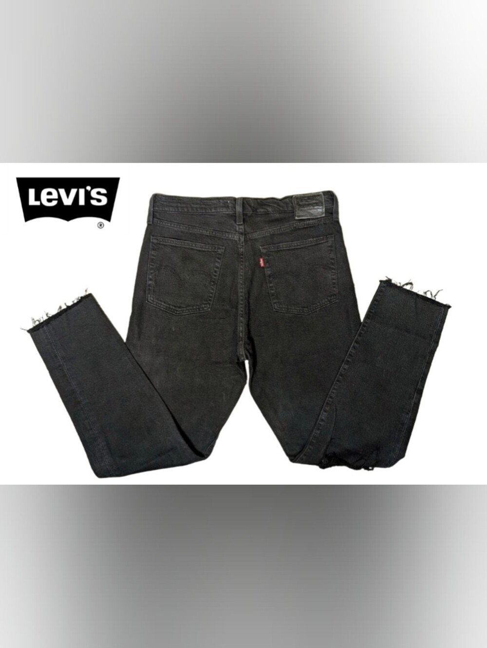 Levi's Wedgie Straight Black Distressed Button Fly Jeans Size 28 Premium Denim